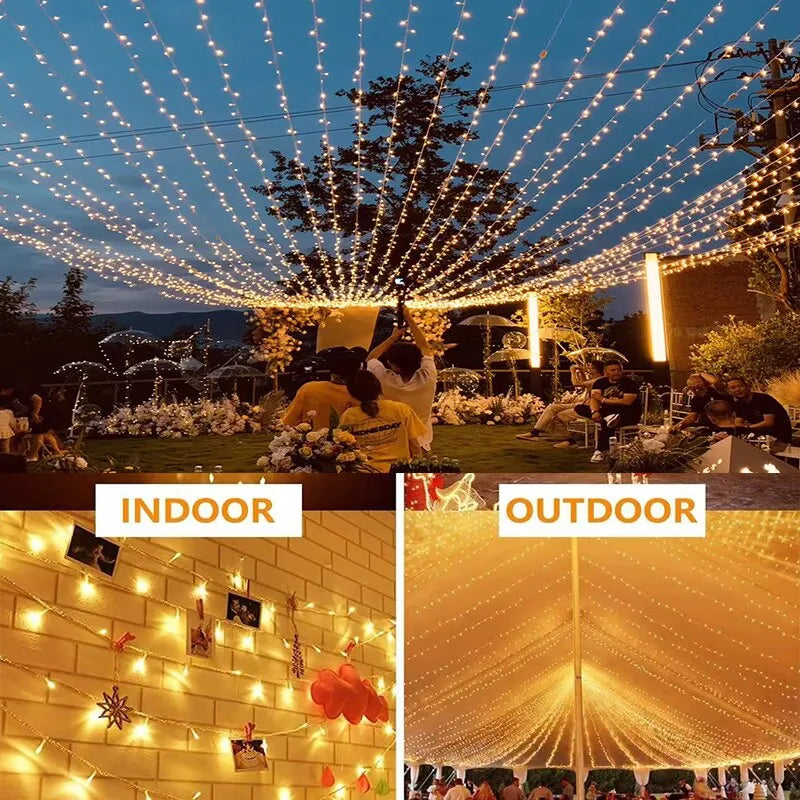 Outdoor LED String Lights Garland 10M Waterproof Fairy Light Festoon Lamp Wedding Party Holiday Gardening Decoration Light Qme