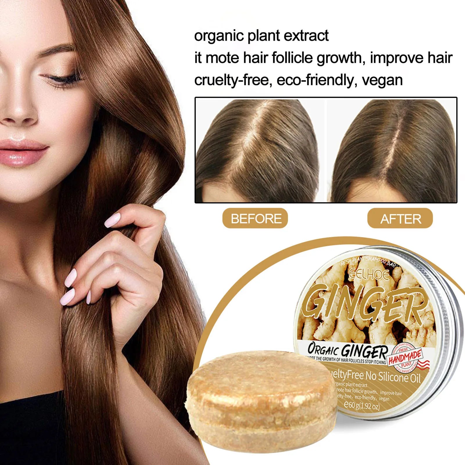 Ginger Shampoo Soap Ginger Hair Regrowth Shampoo Bar Anti-Hair Loss Natural Ginger Shampoo Soap For All Hair Types Qme