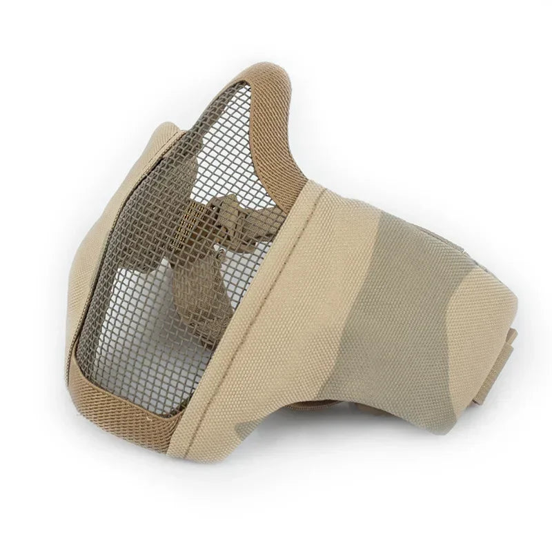 Tactical Lower Face Protective Mask for Hunting, Paintball, CS, Adjustable Military Tactical Protective Mesh Half Face Mask Qme 7
