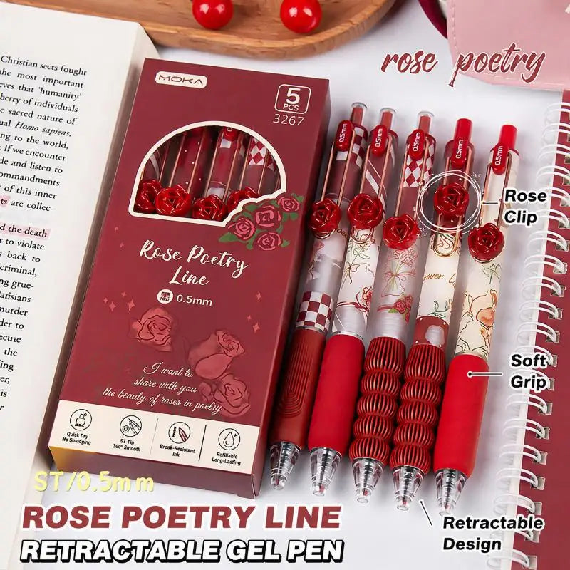 3D Flower Retractable Gel Pens Soft Anti-slip Grip Fine Nib Smooth Qme A