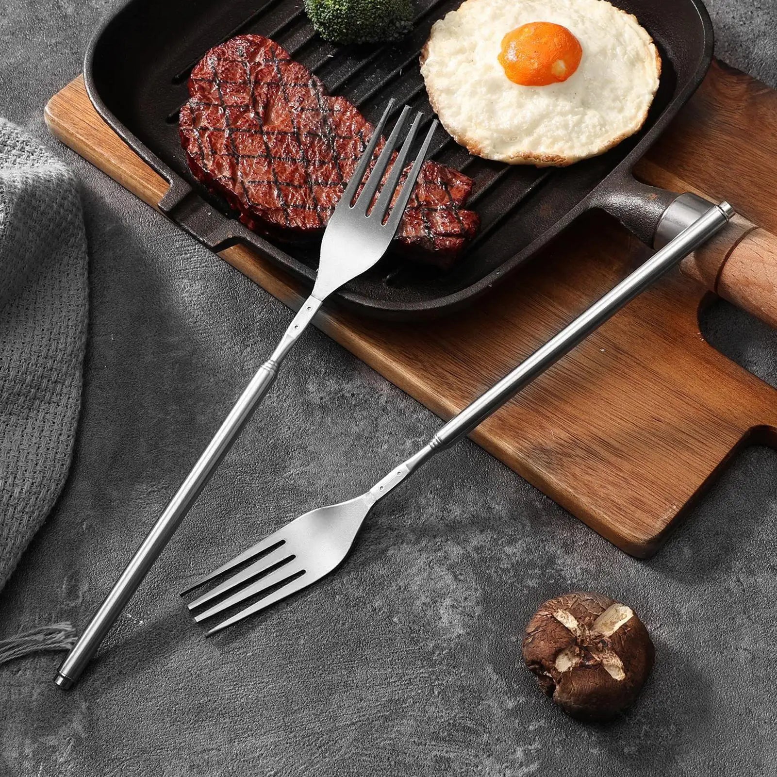 Extended Fork Stainless Steel Non-slip Long Handle Extension Camping Qme