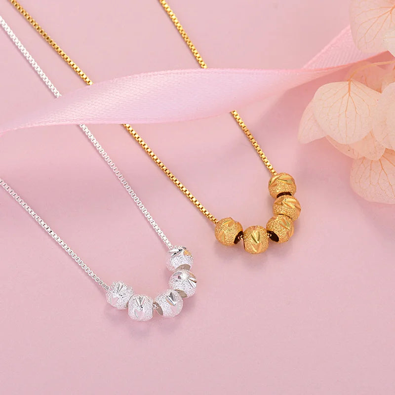 Cute Noble 925 Sterling Silver beautiful lucky beads Chain Necklace For Women Man Wedding Party Jewelry gift Qme