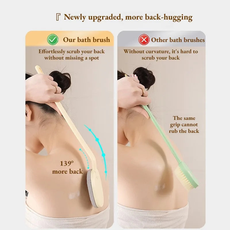 Long Handle Back Scrubber Brush Soft Bristles Exfoliating Massaging Qme