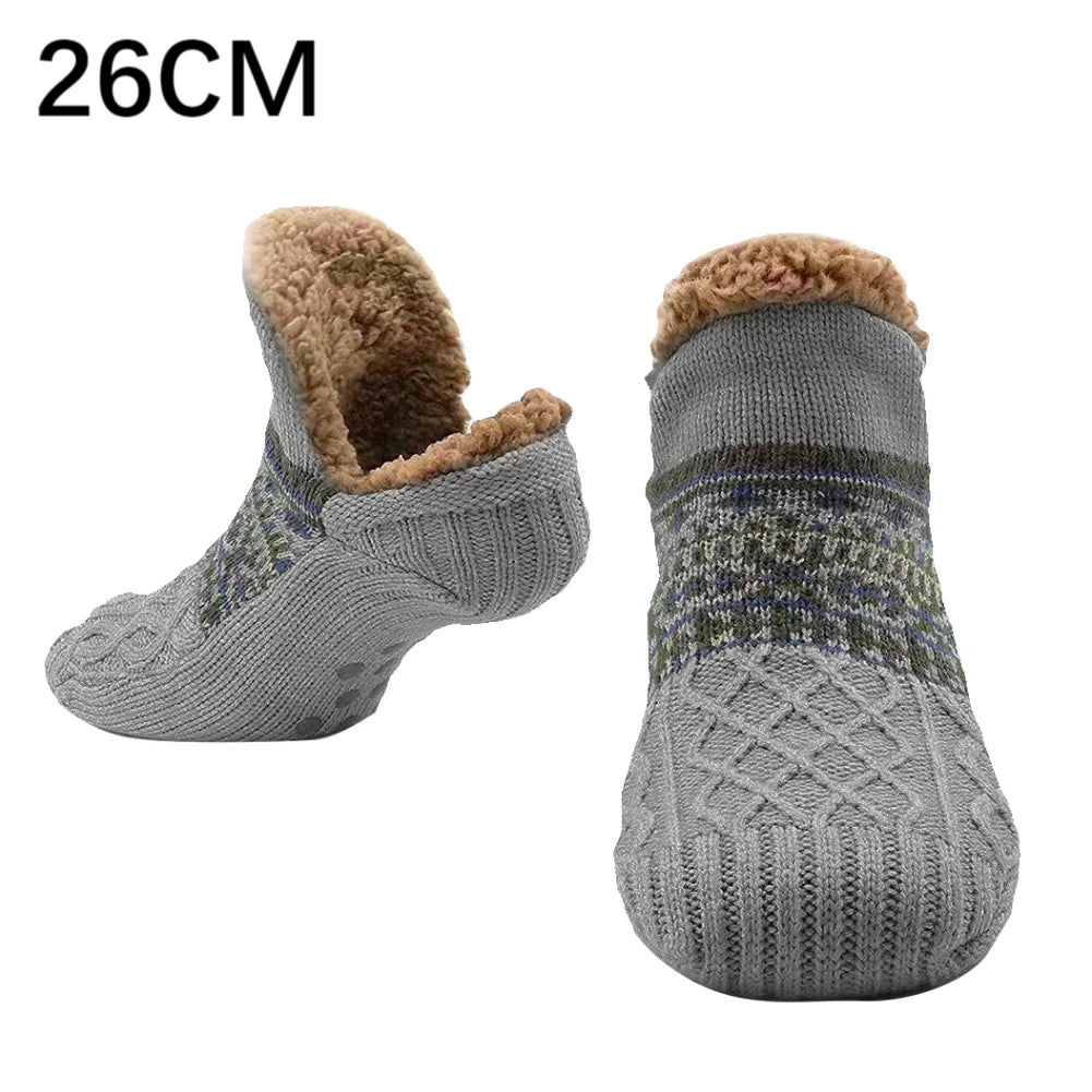 Thickened Floor Socks Women Men Home Slippers Socks Non Slip Knitted Carpet Sock Winter Thermal Sleeping Socks Christmas Gifts Qme Grey 26CM One Size