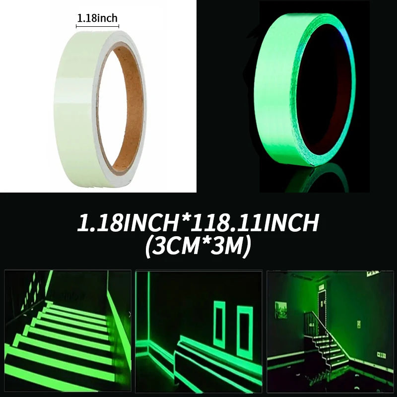 Luminous Fluorescent Night Self-adhesive Glow In The Dark Sticker Tape Safety Security Home Decoration Warning Adhesive Tape Qme 3cmX3M