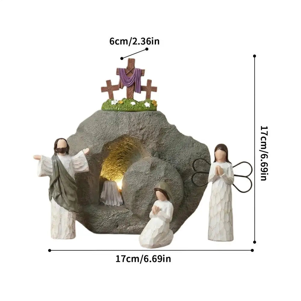 2026 Empty Tomb Easter Scene Religious Resin Centerpiece Easter Tomb for Spring Office Mantle Shelf Christian Home Church Qme as shown
