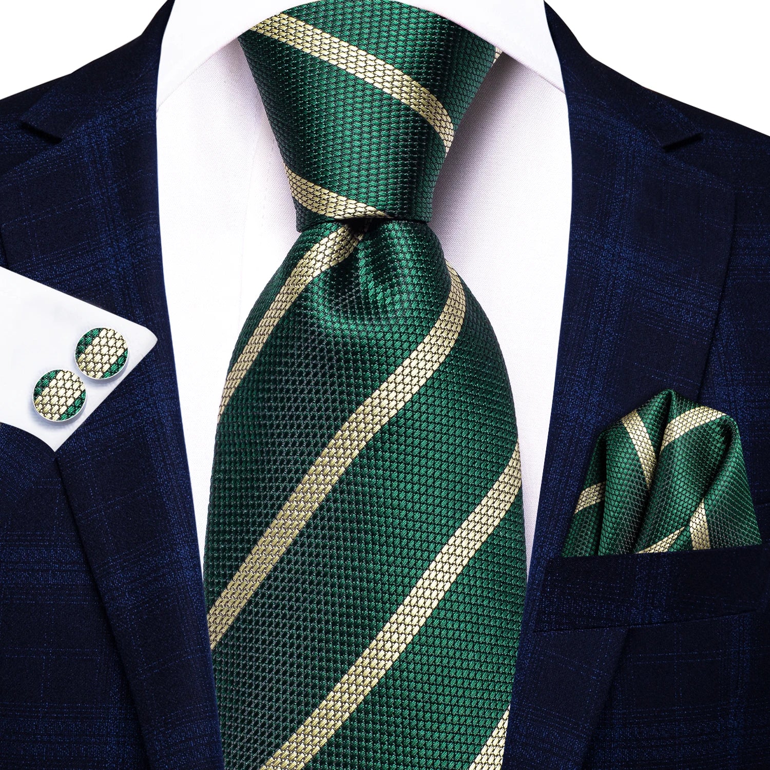 Hi-tie Paisley Dark Green Black Mens Elegant Necktie Handkerchief Qme N-3460