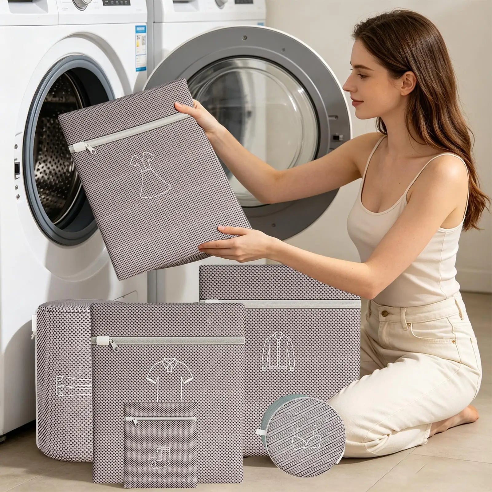 Mesh Laundry Bags 6 Pieces Anti-Knot Bra Protective Sack With Zipper Machine Washable Anti-Deformation Laundry Mesh Wash Bags Qme