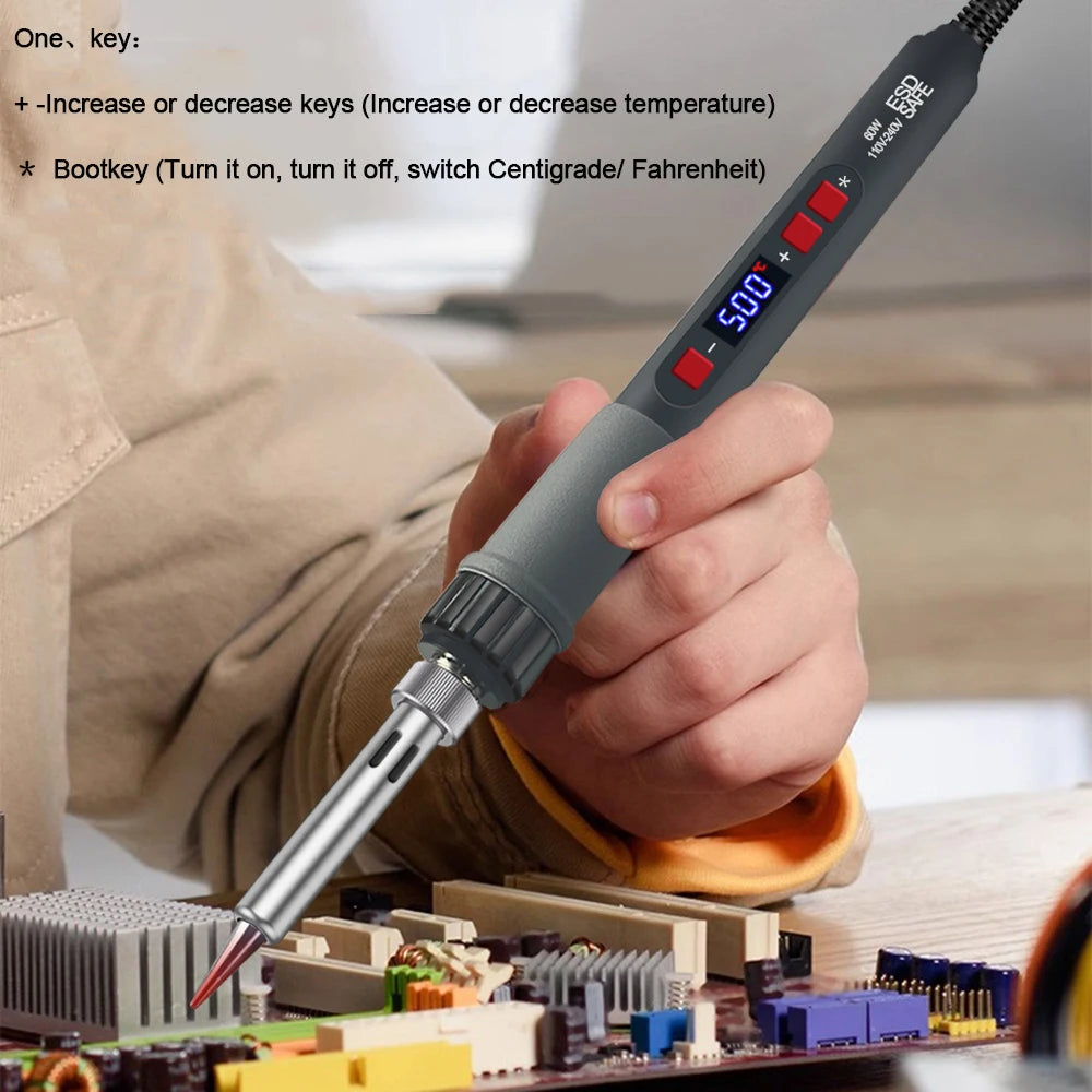 60W Digital Display Soldering Iron Tool C F Switching Adjust Qme