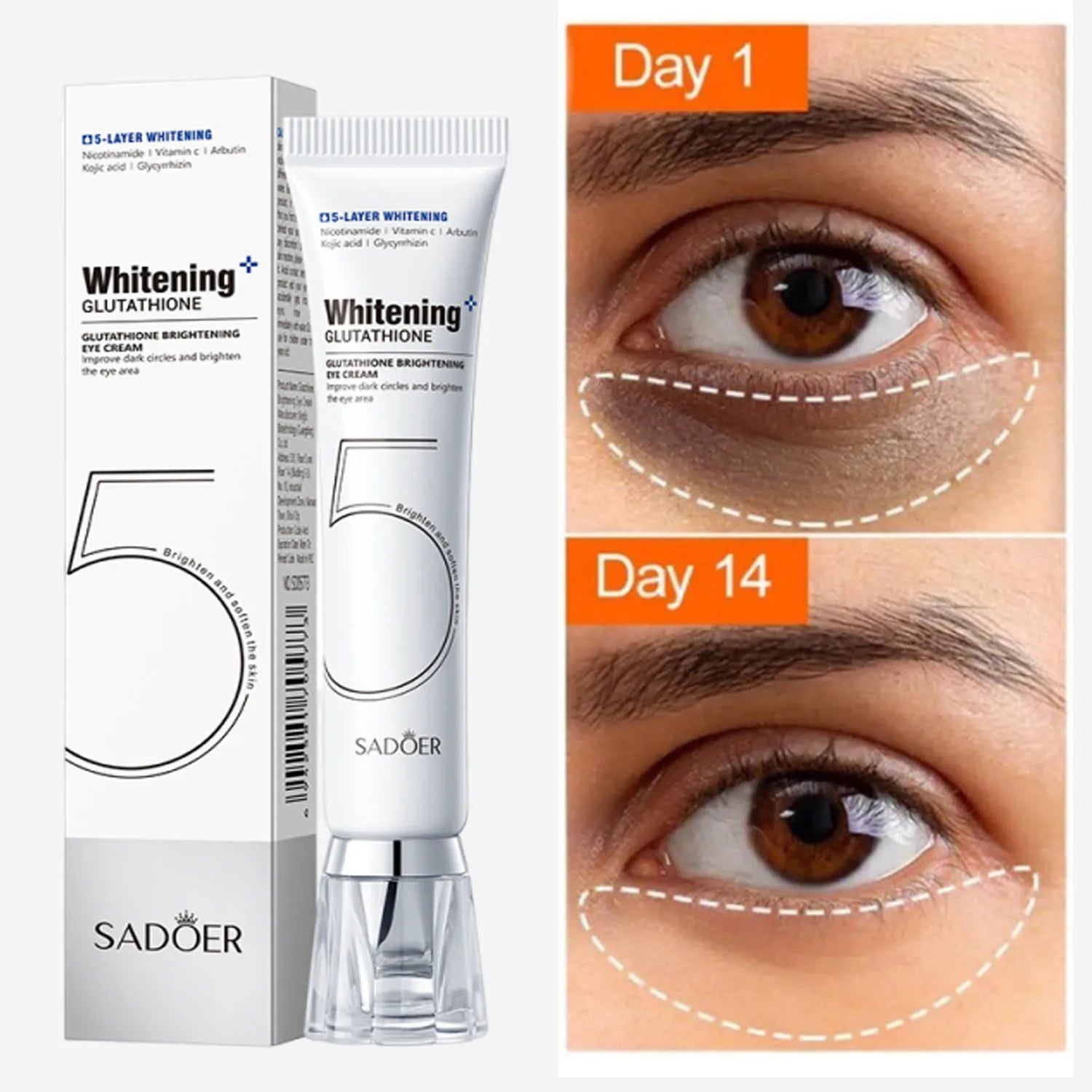 SADOER Glutathione Multi-Brightening Eye Cream Niacinamide Suitable for Sensitive Skin Firms and Reduces Dark Circles Qme 1pc