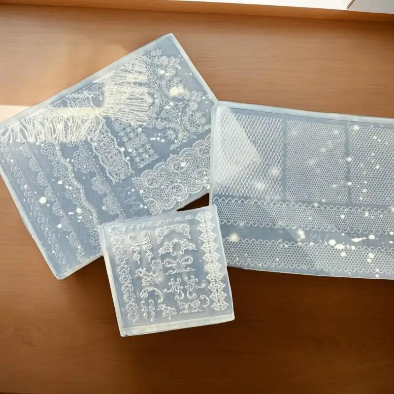 Silicone 3D Nail Moulds DIY Transparent Design Templates Lace Ribbon Qme