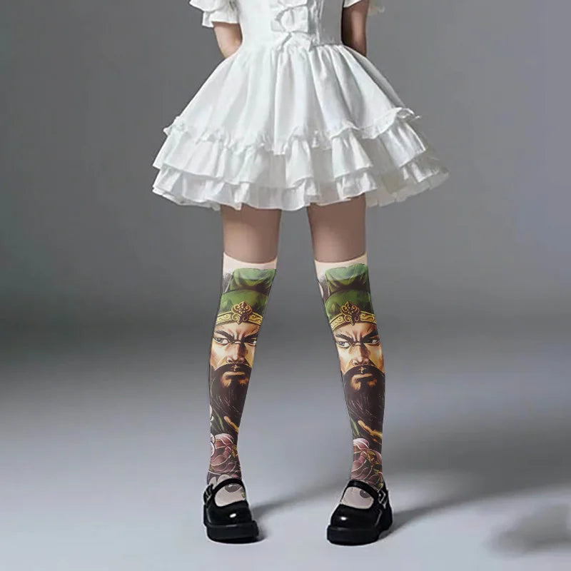 Sexy Long Tube Thigh-high Stockings Imitation Tattoo Pattern Velvet Qme