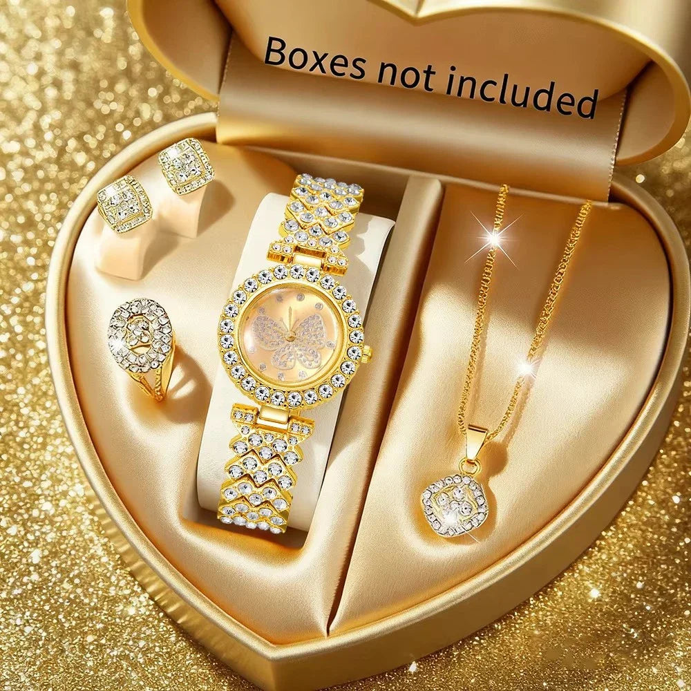 2026 Fashion Roman pattern diamond inlaid women's watch quartz watch bracelet women's watch set Qme