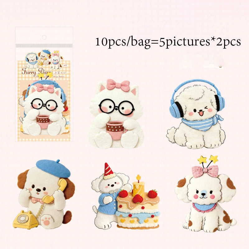 Plush-Style Cute Pet Large Sticker Pack, Decorative Stickers for Creation, Suitable for Gift Wrapping, Notebooks and Phone Cases Qme D