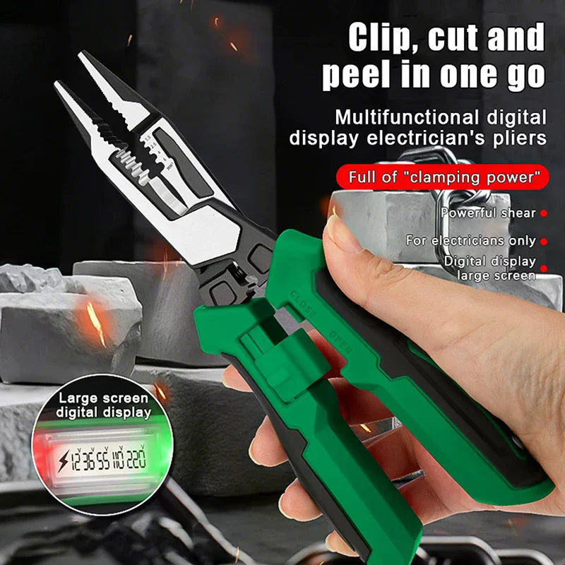 Multifunctional Wire Stripping Pliers With Digital Display Voltage Testing Cable Cutting Crimping Pliers Electrician Pliers Qme