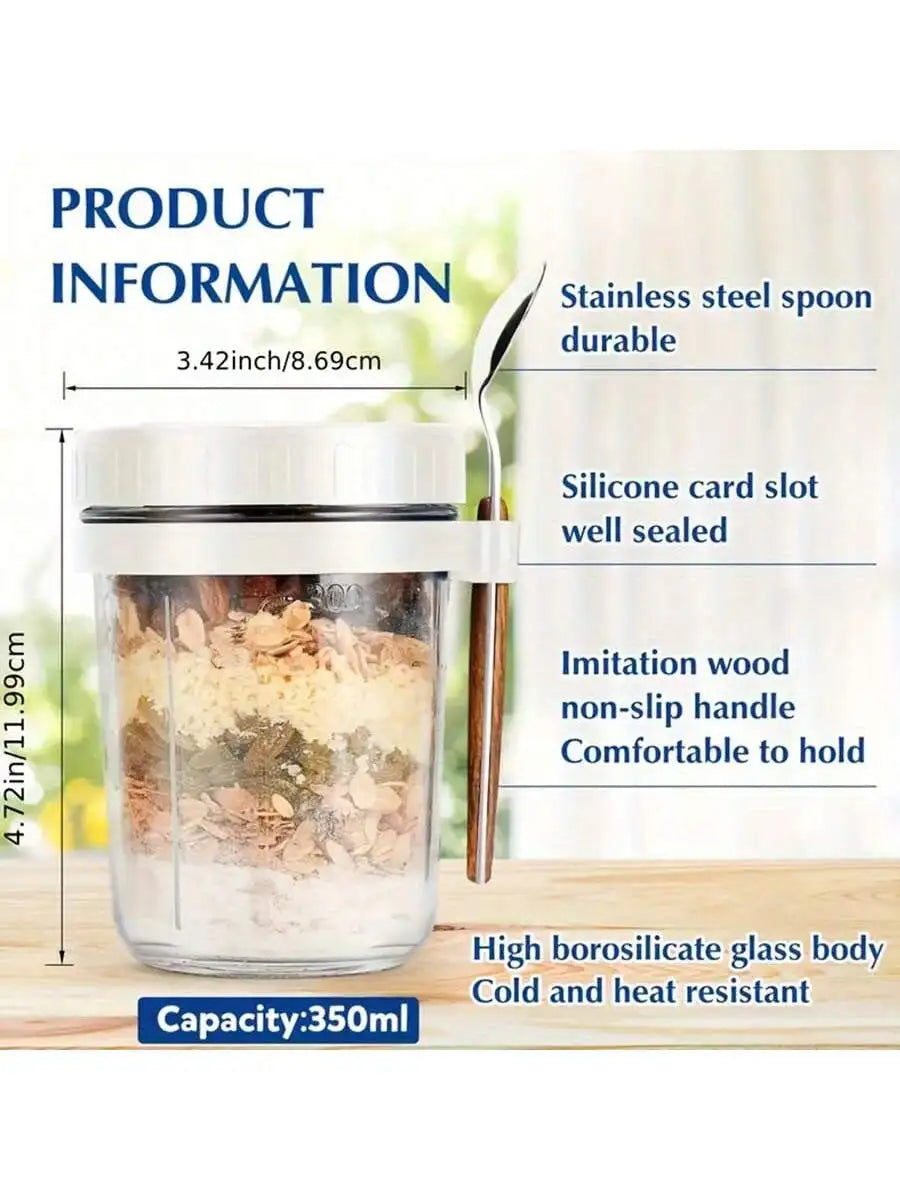 Overnight Oatmeal Container Lid Spoon Large Capacity Airtight Jar Qme