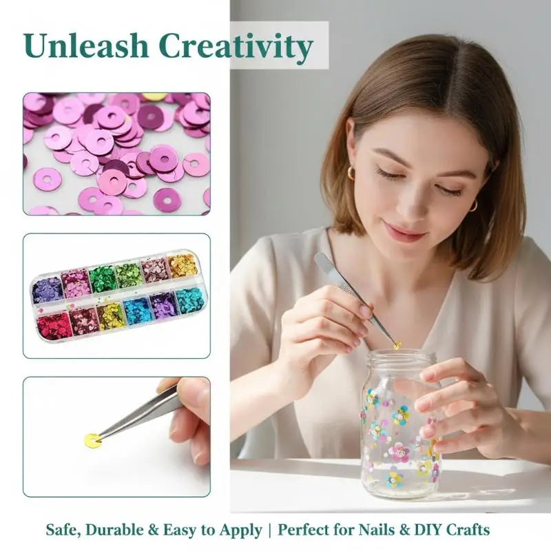 12 Grids Mini Flower Nail Glitter Colorful Mixed Circular Sequins DIY Qme