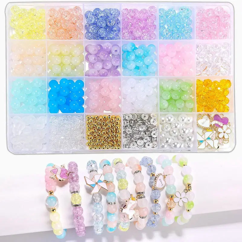 DIY Jewelry Making Kit with Glass and Acrylic Beads Cute & Lovely Bracelet and Necklace Crafts Birthday Craft Gift for Girls Qme Beads Kit