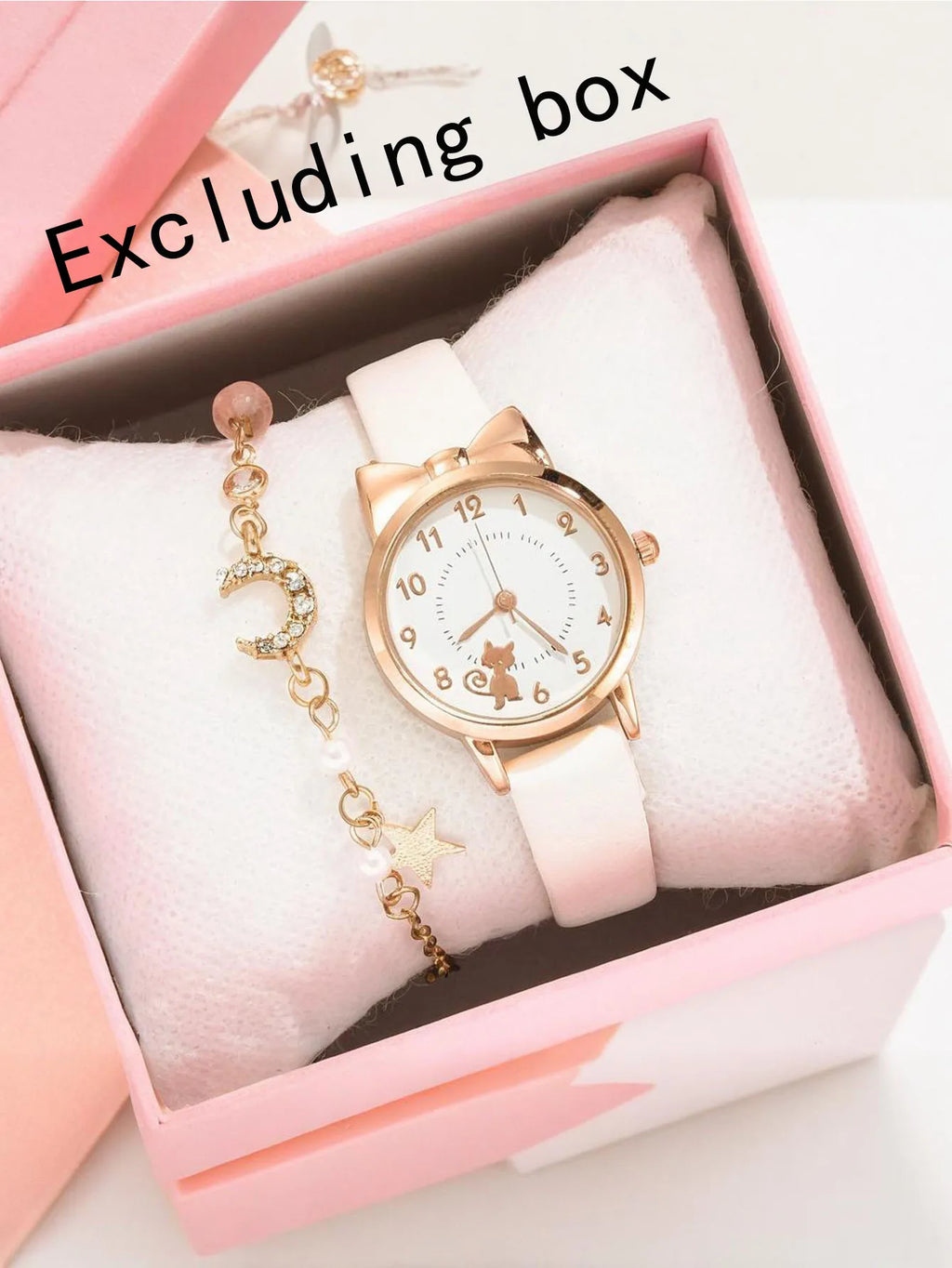 2-piece/set of ladies' fashionable watches with cat pattern PU and small scale, simple quartz watch set for students Qme