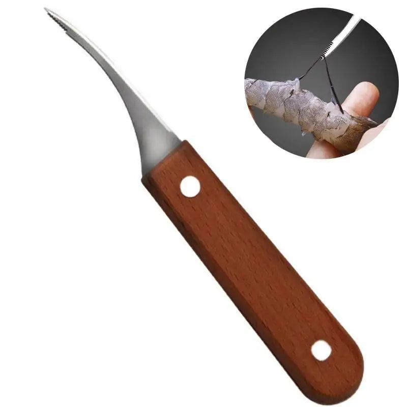 Stainless Steel Shrimp Peeling Tools Seafood Quick Sheller Line Qme wood
