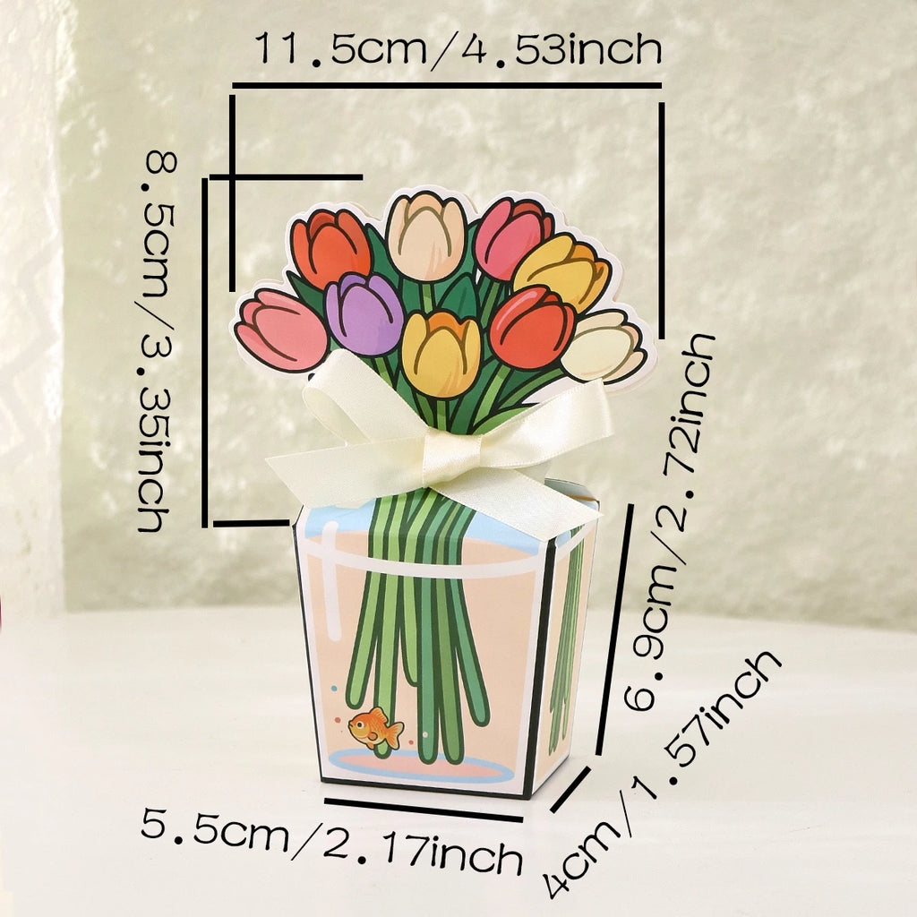 10 Creative 3D Tulip Bouquet Gift Boxes, Romantic Rose Teddy Bear Bouquet Gift Boxes, Hand-Painted Transparent Vases Decorated with Fish-Shaped Patterns, Paired with Off-White Satin Ribbon Bows, Holiday Party Tabletop Decorat Qme