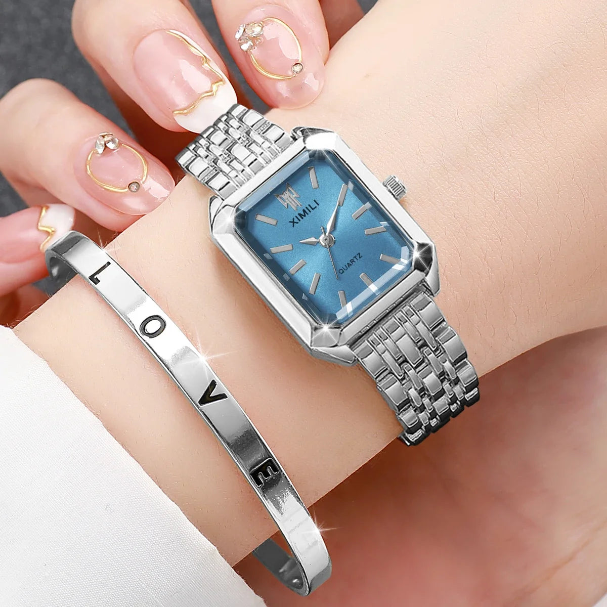 2 Pcs Fashion Women's Watch Bracelet Set Luxury Gold Steel Band Ladies Watches Quartz Watch Mujer Girls Watch Gift Qme 7