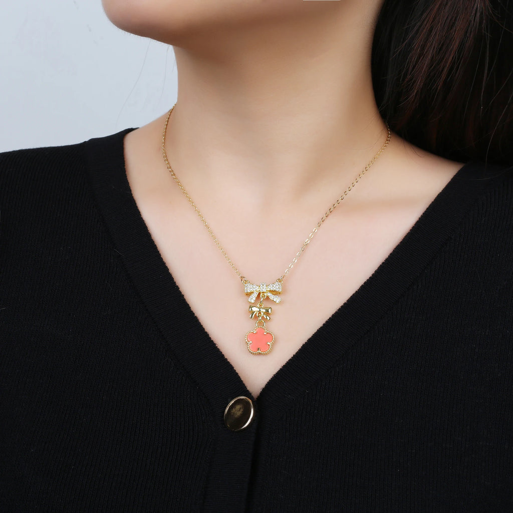 10 Color Natural Stone Five Leaf Flower Pendant Fashion Zirconia Bowknot Choker Chain Classic for Woman Brand Jewelry Clover Qme