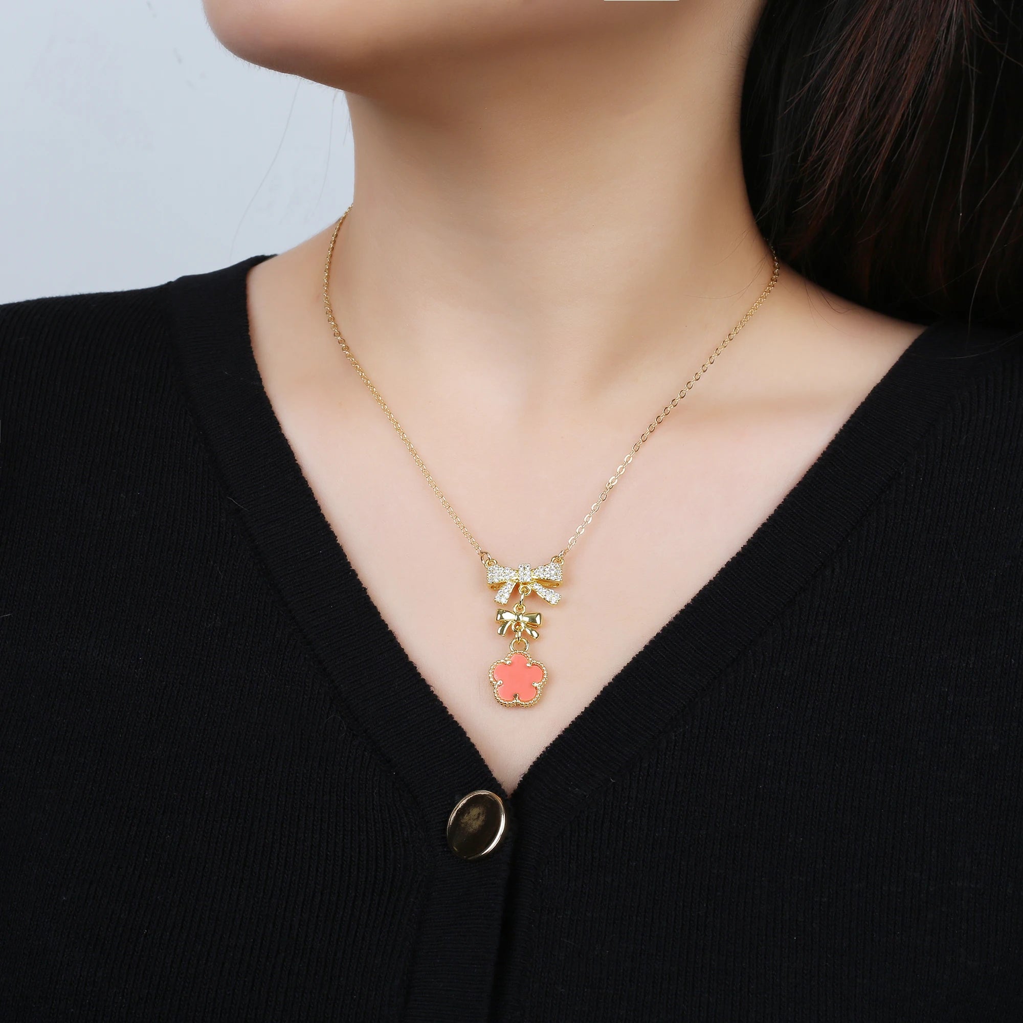 10 Color Natural Stone Five Leaf Flower Pendant Fashion Zirconia Bowknot Choker Chain Classic for Woman Brand Jewelry Clover Qme