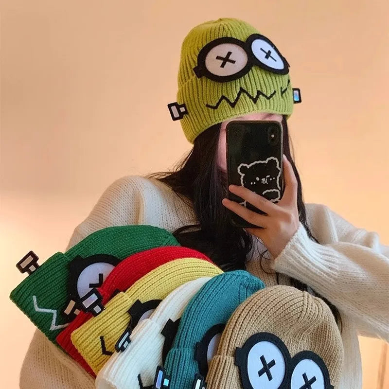 Funny Cute Knitted Woolen Hat Women Autumn Winter Cartoon Warm Qme