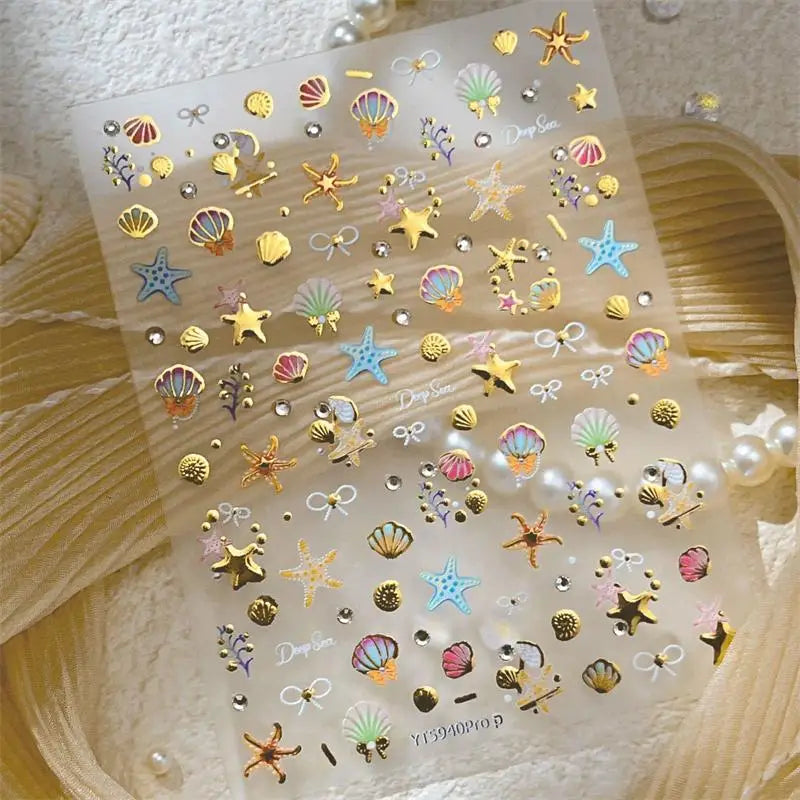 Summer 3D Beach Ocean Nail Art Stickers Shell Starfish Sticker Clams Qme