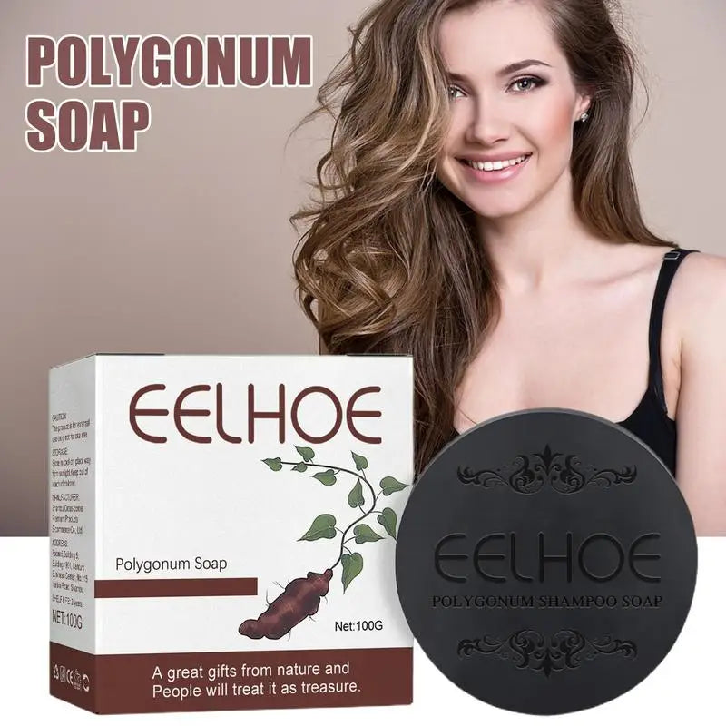 Polygonum Hair Darkening Shampoo Soap Bar Repair Gray White Black Qme