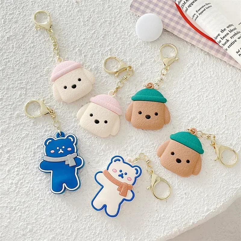 Cartoon Silicone Soft Protective For AirTag Case Locator Tracker Keychain Cover Funny Dog Bear Shape Kawaii Key Ring Qme