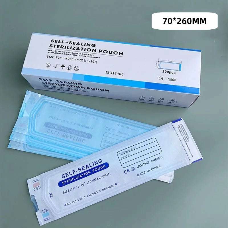200pcs/box Self-sealing Sterilization Pouches Bags 5 Sizes Medical-grade Bag Disposable Tattoo Accessories Supplies Qme 200pcs 70 x 260mm