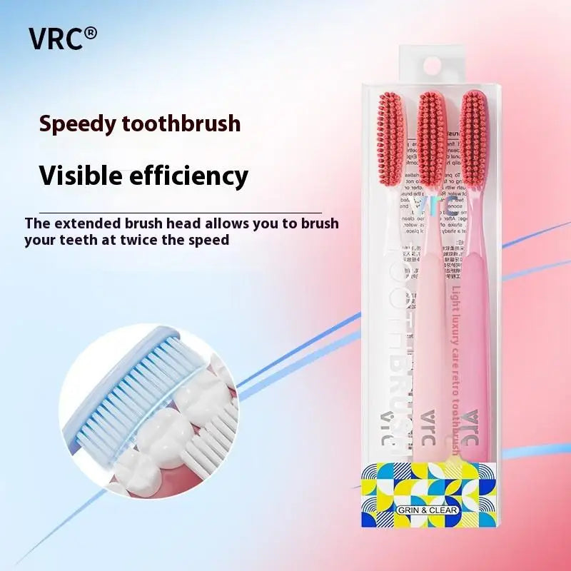 1 Long Headed Soft Bristled Adult Toothbrush Simple Household Qme Pink 3PCS