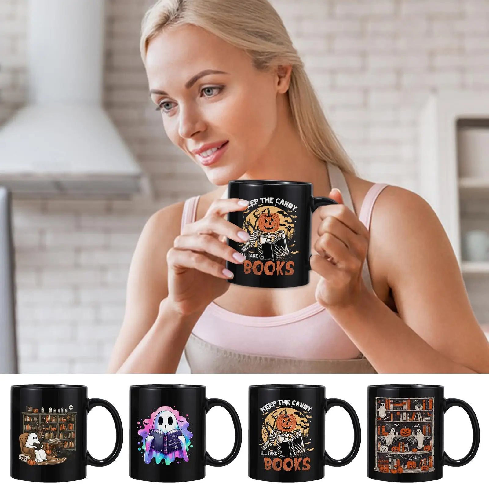 Halloween Coffee Mug Pumpkin Ceramic Spooky Teapot Water Cup Fall Qme
