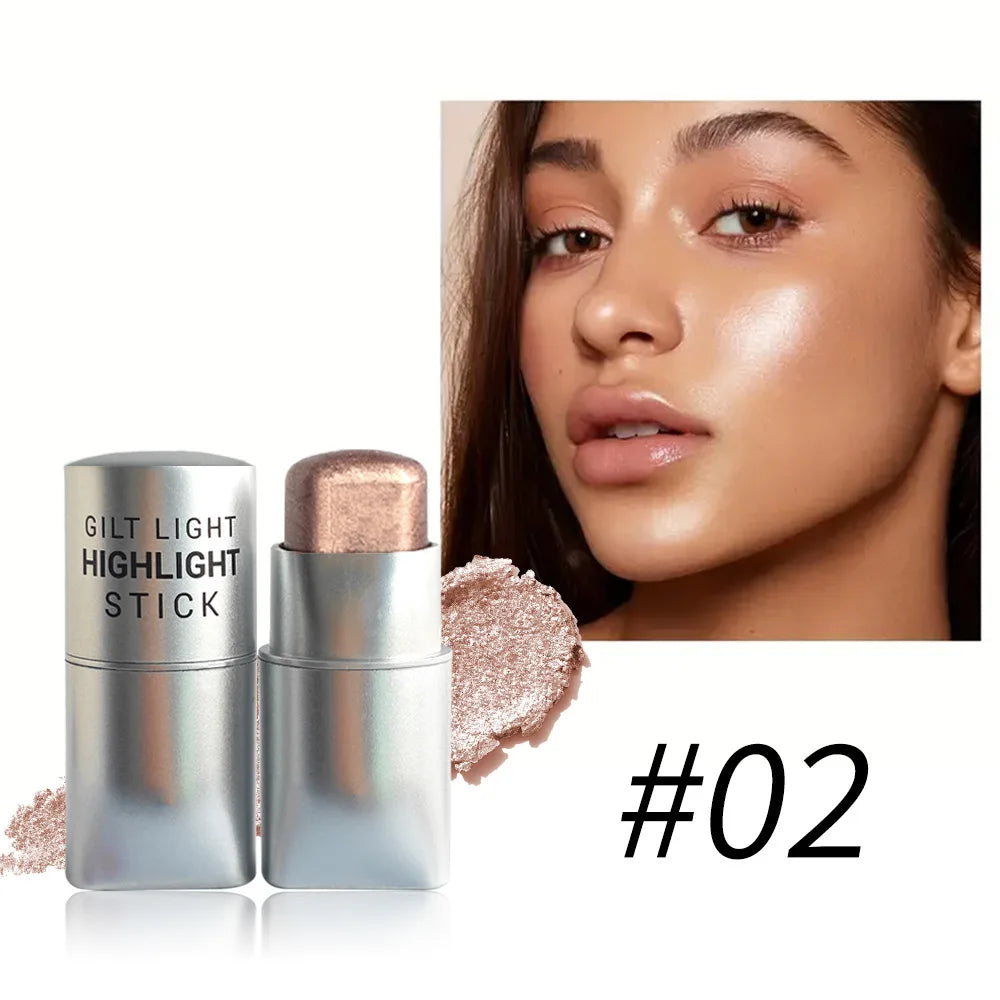 Glowy Highlighter Stick Shimmer Finish Waterproof Long-lasting Easy Qme 02-grey