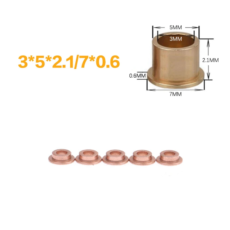5Pcs Flanging Self-Lubricating Bearing Powder Metallurgy Oil Copper Bushing Guide Sleeve With Stepped Flange Hardware Qme 3x5x2.1