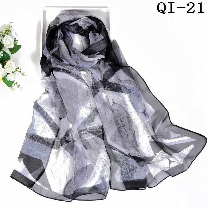 Painting Lotus Beach Sun Protection Chiffon Georgette Scarf Women