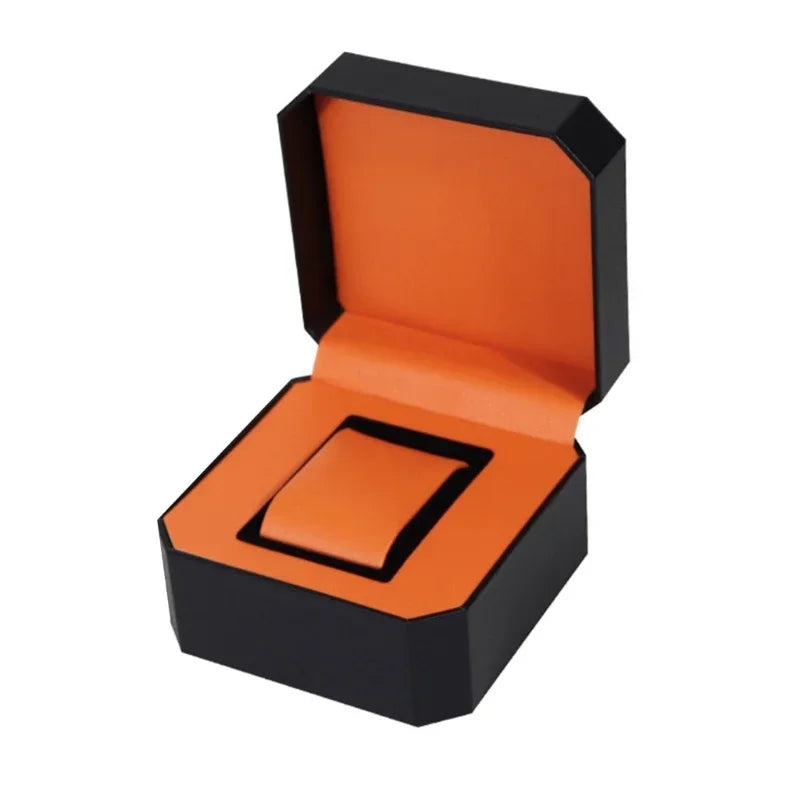 Portable Watch Box PU Leather Watch Case Organizer Storage Holder for Men Women Bracelet Vintage Jewelry Box with Leather Pillow Qme black orange