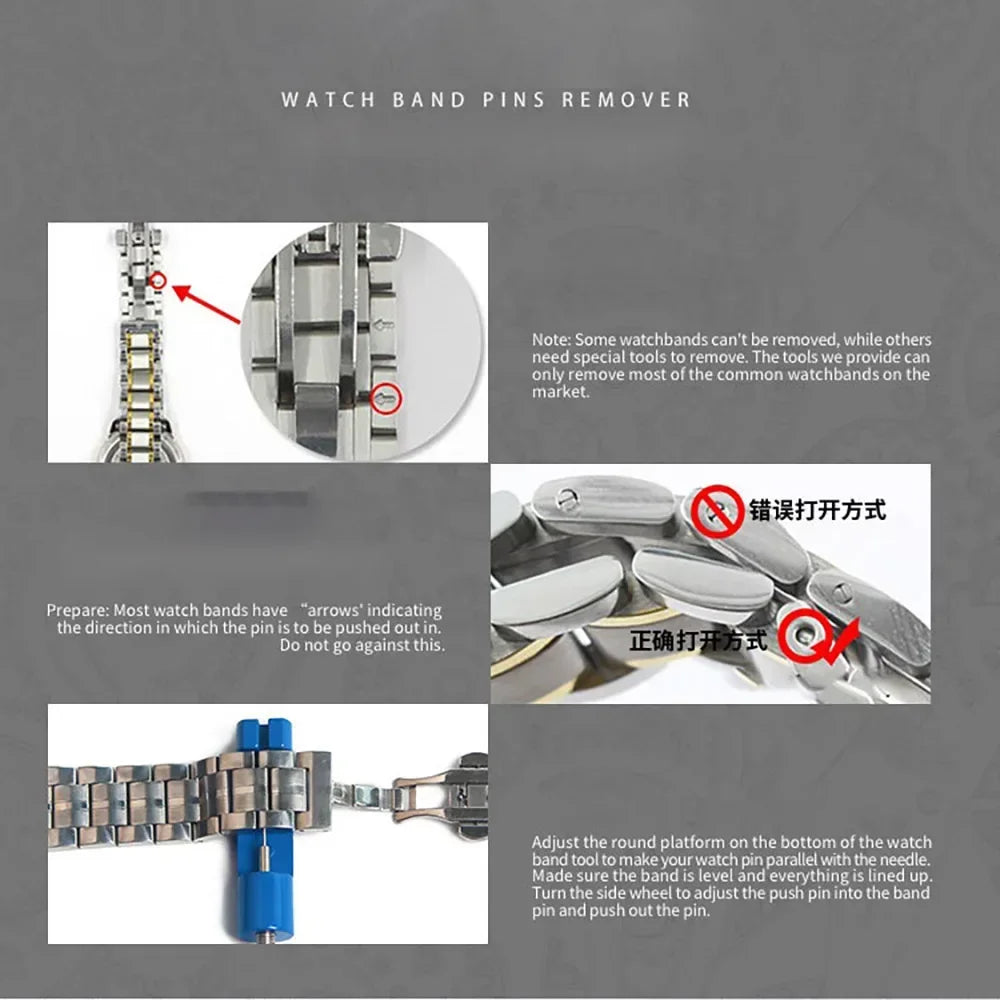 Metal Bracelet Strap Adjuster Tool Kit Mini Watch Band Link Pin Remover for Watchmakers Repair Accessory Qme