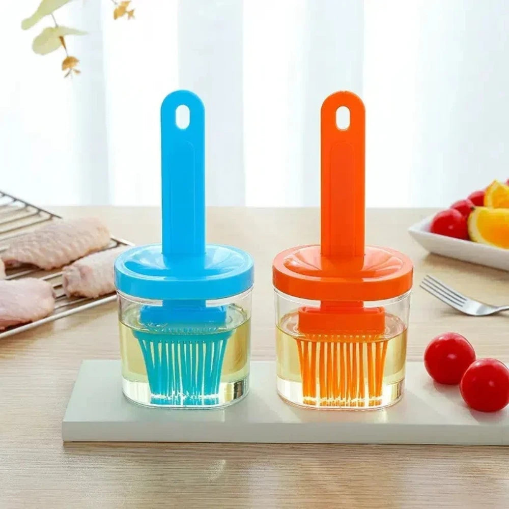 BBQ Oil Dispenser With Silicone Brush Kitchen Cooking Utensil For Outdoor Barbecue Baking And Grilling Oil Application Tool Qme
