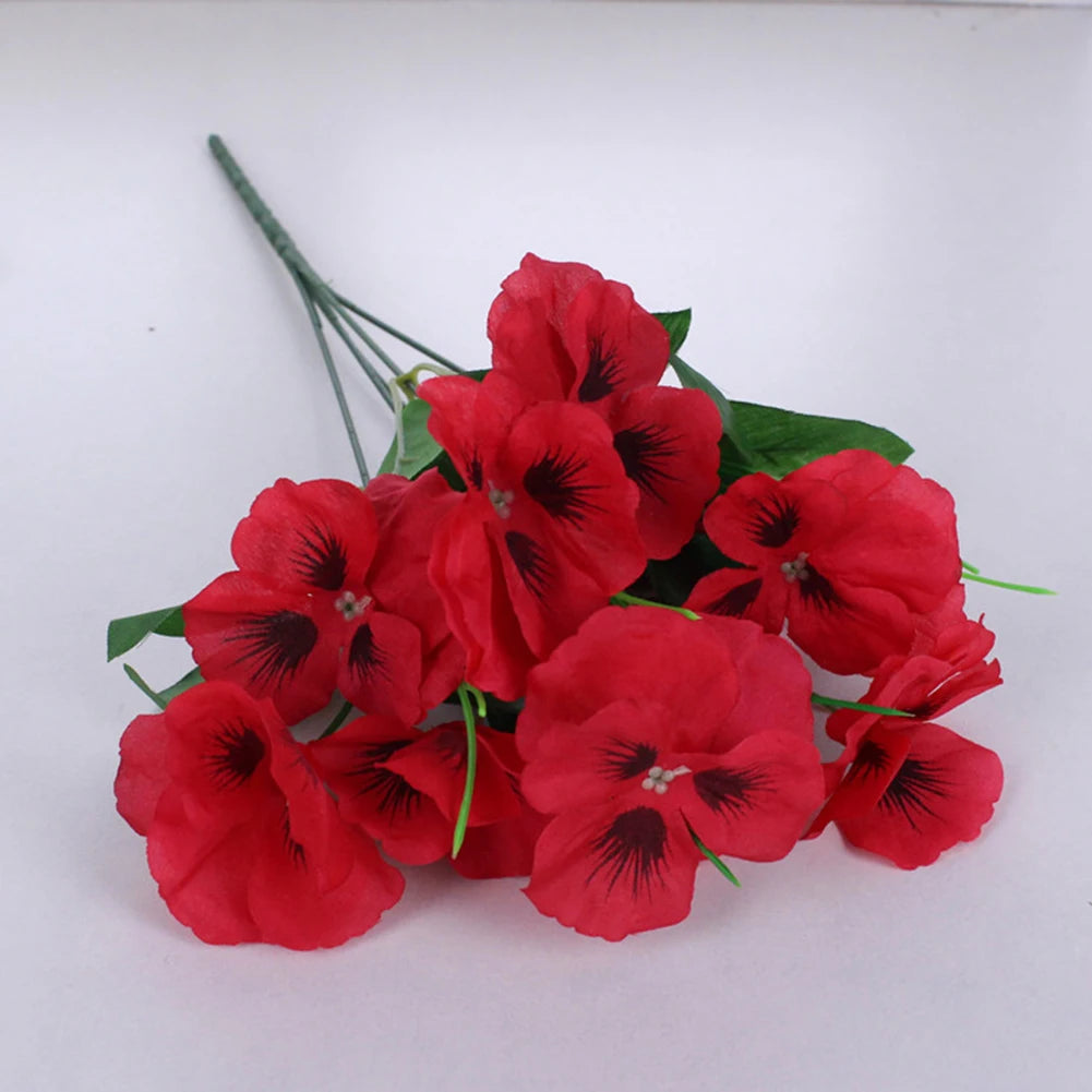 1 Pc Artificial Pansy Flowers Fake Flower For Wedding Party Home Plant Bunch Balcony Decoration Artificial Flowers Qme Red