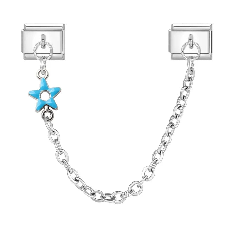 Wholesale Fashion Colour Stars Tassel Chain Module Italian Charm Bracelet Fit 9mm Hand Chain Stainless Steel DIY Jewelry Making Qme Style 2