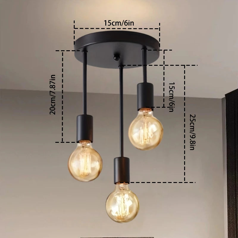 E27 Bulb Modern LED Ceiling Light Black - Energy Saving, Living Room, Bedroom, Kitchen, Easy Installation, Bulb Qme 3 lights Black