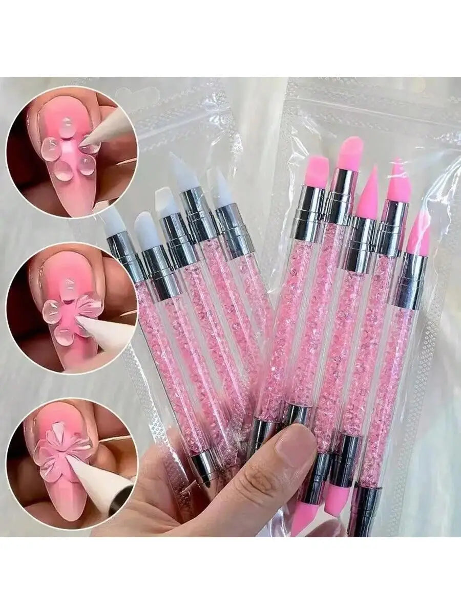 5-Piece 3D Nail Art Double-headed Silicone Pen Embossing Powder Qme