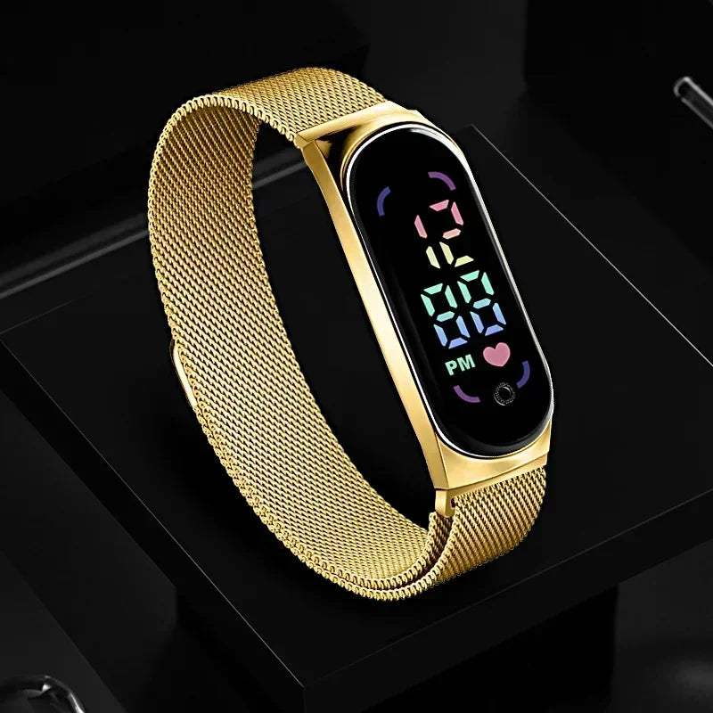 LED Women Watch Magnetic Watchband Strap Waterproof Touch Feminine Clock Fashion Digital Wristwatches Qme