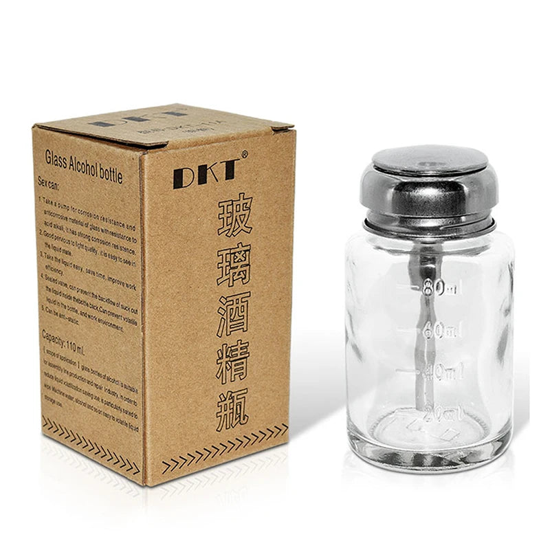 Push-down Glass Pump Dispenser Clear Refillable Bottle Nail Polish Qme