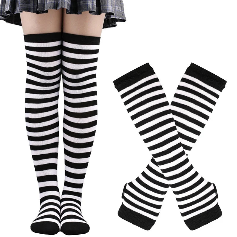 Women Girls Over Knee Long Stripe Thigh Cotton Gothic Lolita Socks Qme