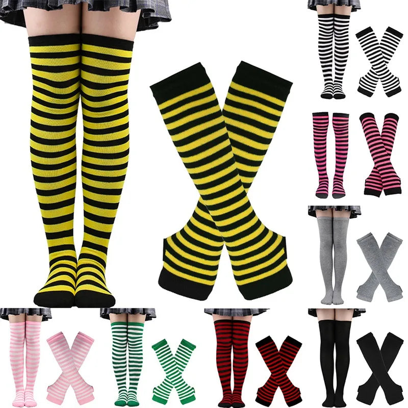 Women Girls Over Knee Long Stripe Thigh Cotton Gothic Lolita Socks Qme