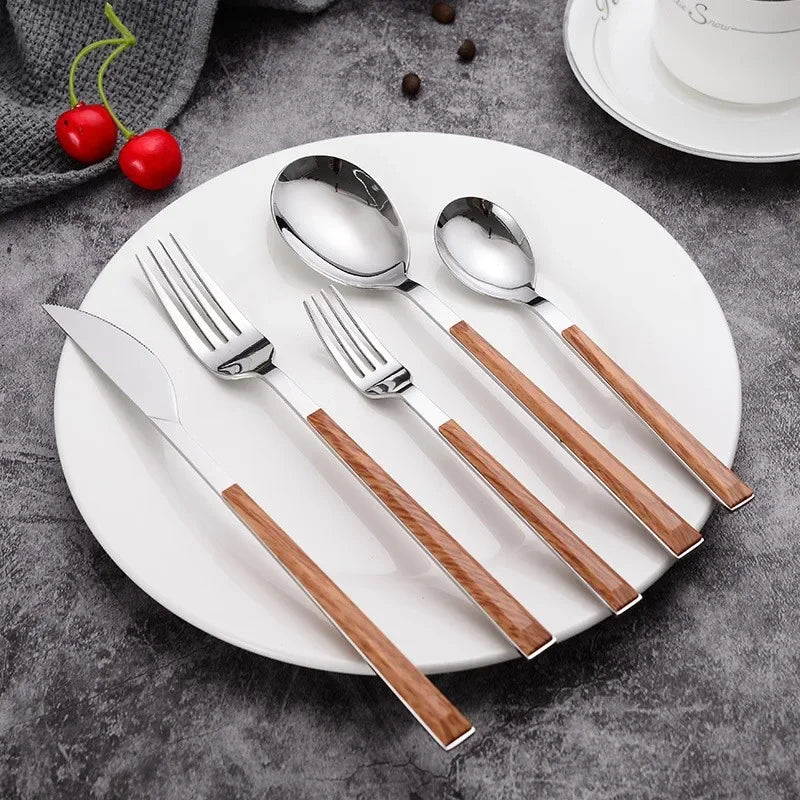 Stainless Steel Imitation Wooden Handle Cutlery Western Tableware Qme